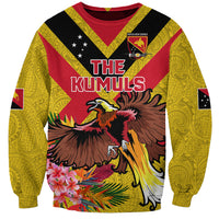 Custom Papua New Guinea Rugby Sweatshirt Bird of Paradise and Hibiscus Polynesian Pattern Yellow Color LT03