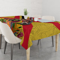 Custom Papua New Guinea Rugby Tablecloth Bird of Paradise and Hibiscus Polynesian Pattern Yellow Color LT03 - Polynesian Pride