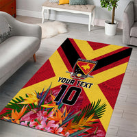 Custom Papua New Guinea Rugby Area Rug Bird of Paradise and Hibiscus Polynesian Pattern Red Color