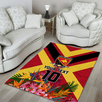 Custom Papua New Guinea Rugby Area Rug Bird of Paradise and Hibiscus Polynesian Pattern Red Color