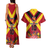 Custom Papua New Guinea Rugby Couples Matching Tank Maxi Dress and Hawaiian Shirt Bird of Paradise and Hibiscus Polynesian Pattern Red Color LT03