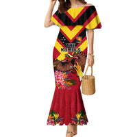 Custom Papua New Guinea Rugby Family Matching Mermaid Dress and Hawaiian Shirt Bird of Paradise and Hibiscus Polynesian Pattern Red Color LT03