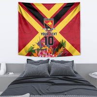 Custom Papua New Guinea Rugby Tapestry Bird of Paradise and Hibiscus Polynesian Pattern Red Color LT03 - Polynesian Pride