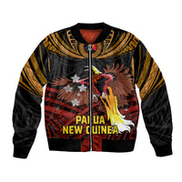 Papua New Guinea Bird-of-Paradise Bomber Jacket Coat of Arms and Tribal Patterns LT03 Unisex Black - Polynesian Pride