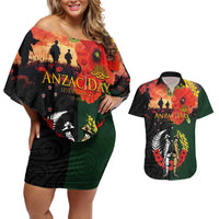 New Zealand and Australia ANZAC Day Couples Matching Off Shoulder Short Dress and Hawaiian Shirt Lest We Forget Indigenous and Maori Pattern LT03 Multicolor - Polynesian Pride