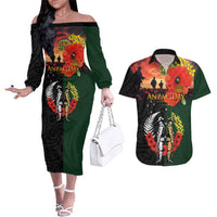 New Zealand and Australia ANZAC Day Couples Matching Off The Shoulder Long Sleeve Dress and Hawaiian Shirt Lest We Forget Indigenous and Maori Pattern LT03 Multicolor - Polynesian Pride
