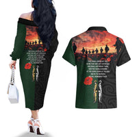 New Zealand and Australia ANZAC Day Couples Matching Off The Shoulder Long Sleeve Dress and Hawaiian Shirt Lest We Forget Indigenous and Maori Pattern LT03 - Polynesian Pride