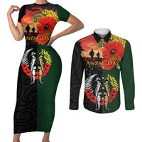 New Zealand and Australia ANZAC Day Couples Matching Short Sleeve Bodycon Dress and Long Sleeve Button Shirt Lest We Forget Indigenous and Maori Pattern
