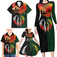New Zealand and Australia ANZAC Day Family Matching Long Sleeve Bodycon Dress and Hawaiian Shirt Lest We Forget Indigenous and Maori Pattern