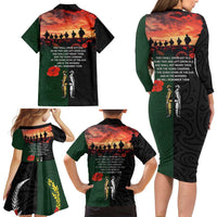 New Zealand and Australia ANZAC Day Family Matching Long Sleeve Bodycon Dress and Hawaiian Shirt Lest We Forget Indigenous and Maori Pattern