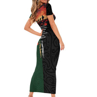 New Zealand and Australia ANZAC Day Short Sleeve Bodycon Dress Lest We Forget Indigenous and Maori Pattern