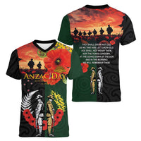 New Zealand and Australia ANZAC Day Women V-Neck T-Shirt Lest We Forget Indigenous and Maori Pattern LT03 - Polynesian Pride