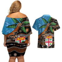Fiji and Australia Couples Matching Off Shoulder Short Dress and Hawaiian Shirt Fijian and Aboriginal mix Culture LT03 - Polynesian Pride