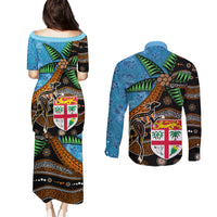 Fiji and Australia Couples Matching Puletasi and Long Sleeve Button Shirt Fijian and Aboriginal mix Culture
