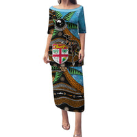 Fiji and Australia Puletasi Fijian and Aboriginal mix Culture LT03 Long Dress Blue - Polynesian Pride