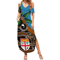 Fiji and Australia Summer Maxi Dress Fijian and Aboriginal mix Culture LT03 Women Blue - Polynesian Pride