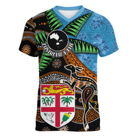 Fiji and Australia Women V-Neck T-Shirt Fijian and Aboriginal mix Culture