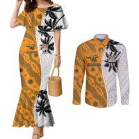 Custom Fiji and Australia Rugby Couples Matching Mermaid Dress and Long Sleeve Button Shirt Tapa Mix Aboriginal Pattern Half Style LT03 White - Polynesian Pride