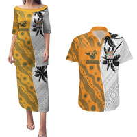 Custom Fiji and Australia Rugby Couples Matching Puletasi and Hawaiian Shirt Tapa Mix Aboriginal Pattern Half Style LT03 White - Polynesian Pride