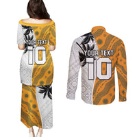 Custom Fiji and Australia Rugby Couples Matching Puletasi and Long Sleeve Button Shirt Tapa Mix Aboriginal Pattern Half Style