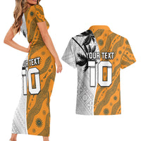Custom Fiji and Australia Rugby Couples Matching Short Sleeve Bodycon Dress and Hawaiian Shirt Tapa Mix Aboriginal Pattern Half Style