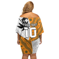 Custom Fiji and Australia Rugby Off Shoulder Short Dress Tapa Mix Aboriginal Pattern Half Style LT03 - Polynesian Pride