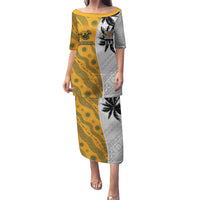 Custom Fiji and Australia Rugby Puletasi Tapa Mix Aboriginal Pattern Half Style LT03 Long Dress White - Polynesian Pride