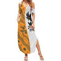 Custom Fiji and Australia Rugby Summer Maxi Dress Tapa Mix Aboriginal Pattern Half Style LT03 Women White - Polynesian Pride