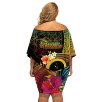 Vanuatu Independence Day Off Shoulder Short Dress Sand Drawing Melanesian Vibes LT03 - Polynesian Pride