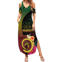 Vanuatu Independence Day Summer Maxi Dress Sand Drawing Melanesian Vibes LT03 Women Black - Polynesian Pride
