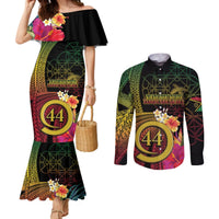 Vanuatu Selebretem 44th Indipendens Dei Couples Matching Mermaid Dress and Long Sleeve Button Shirt Sand Drawing Melanesian Vibes LT03 Black - Polynesian Pride