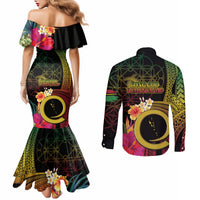 Vanuatu Selebretem 44th Indipendens Dei Couples Matching Mermaid Dress and Long Sleeve Button Shirt Sand Drawing Melanesian Vibes LT03 - Polynesian Pride