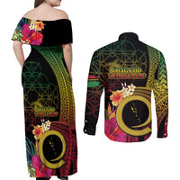 Vanuatu Selebretem 44th Indipendens Dei Couples Matching Off Shoulder Maxi Dress and Long Sleeve Button Shirt Sand Drawing Melanesian Vibes