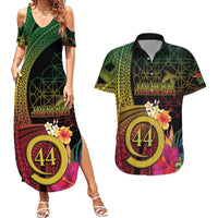 Vanuatu Selebretem 44th Indipendens Dei Couples Matching Summer Maxi Dress and Hawaiian Shirt Sand Drawing Melanesian Vibes LT03 Black - Polynesian Pride