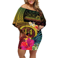 Vanuatu Selebretem 44th Indipendens Dei Off Shoulder Short Dress Sand Drawing Melanesian Vibes LT03 Women Black - Polynesian Pride