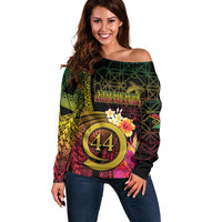 Vanuatu Selebretem 44th Indipendens Dei Off Shoulder Sweater Sand Drawing Melanesian Vibes LT03 Women Black - Polynesian Pride