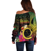 Vanuatu Selebretem 44th Indipendens Dei Off Shoulder Sweater Sand Drawing Melanesian Vibes LT03 - Polynesian Pride