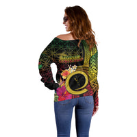 Vanuatu Selebretem 44th Indipendens Dei Off Shoulder Sweater Sand Drawing Melanesian Vibes LT03 - Polynesian Pride