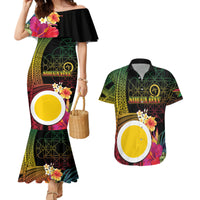 Vanuatu Shefa Day Couples Matching Mermaid Dress and Hawaiian Shirt Sand Drawing Melanesian LT03 Black - Polynesian Pride