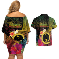 Vanuatu Shefa Day Couples Matching Off Shoulder Short Dress and Hawaiian Shirt Sand Drawing Melanesian LT03 - Polynesian Pride