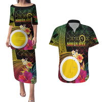 Vanuatu Shefa Day Couples Matching Puletasi and Hawaiian Shirt Sand Drawing Melanesian LT03 Black - Polynesian Pride