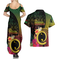 Vanuatu Shefa Day Couples Matching Summer Maxi Dress and Hawaiian Shirt Sand Drawing Melanesian LT03 - Polynesian Pride