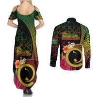 Vanuatu Shefa Day Couples Matching Summer Maxi Dress and Long Sleeve Button Shirt Sand Drawing Melanesian LT03 - Polynesian Pride