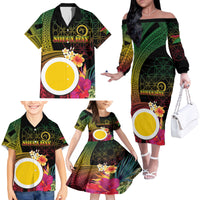 Vanuatu Shefa Day Family Matching Off The Shoulder Long Sleeve Dress and Hawaiian Shirt Sand Drawing Melanesian