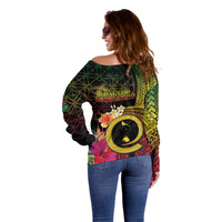 Vanuatu Shefa Day Off Shoulder Sweater Sand Drawing Melanesian