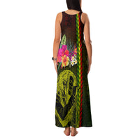 Hawaiian Reggae Music Family Matching Tank Maxi Dress and Hawaiian Shirt Jamaica Singer Tribal Polynesian and Hibiscus