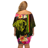 Hawaiian Reggae Music Off Shoulder Short Dress Jamaica Singer Tribal Polynesian and Hibiscus LT03 - Polynesian Pride