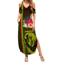 Hawaiian Reggae Music Summer Maxi Dress Jamaica Singer Tribal Polynesian and Hibiscus LT03 Women Black - Polynesian Pride