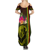 Hawaiian Reggae Music Summer Maxi Dress Jamaica Singer Tribal Polynesian and Hibiscus LT03 - Polynesian Pride