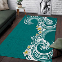 Aloha Polynesian Plumeria Flower Area Rug Teal Color